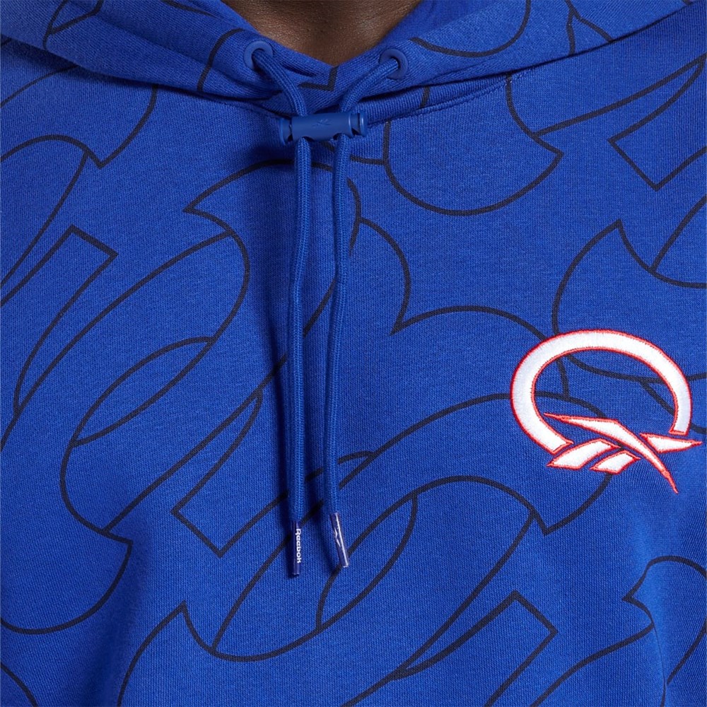 Reebok Basketball Question Allover Print Fleece Hoodie Classic Cobalt | FWZOR3075