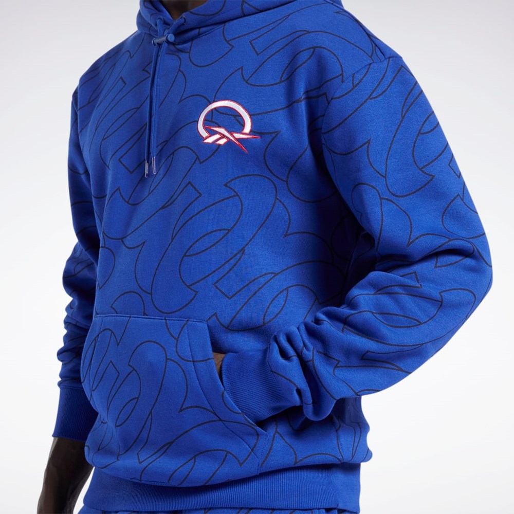 Reebok Basketball Question Allover Print Fleece Hoodie Classic Cobalt | FWZOR3075