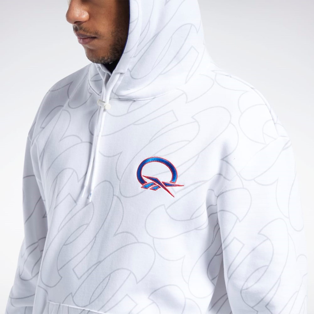 Reebok Basketball Question Allover Print Fleece Hoodie Bílé | GJEHU4609