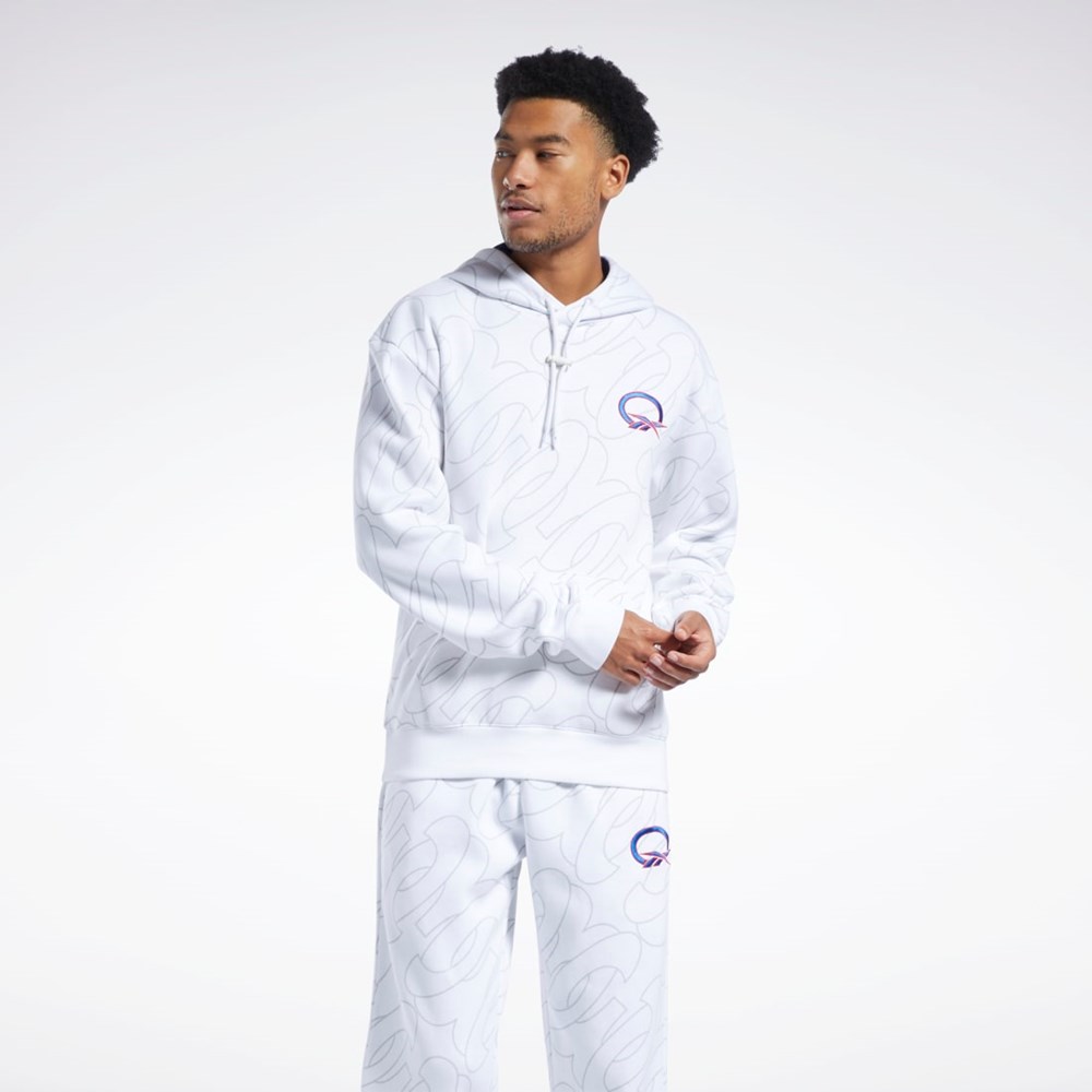 Reebok Basketball Question Allover Print Fleece Hoodie Bílé | GJEHU4609