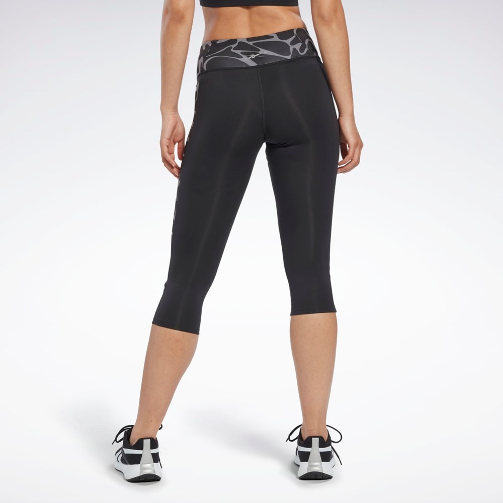 Reebok Běžecké Printed Capri Tights Černé | JKTBA7951