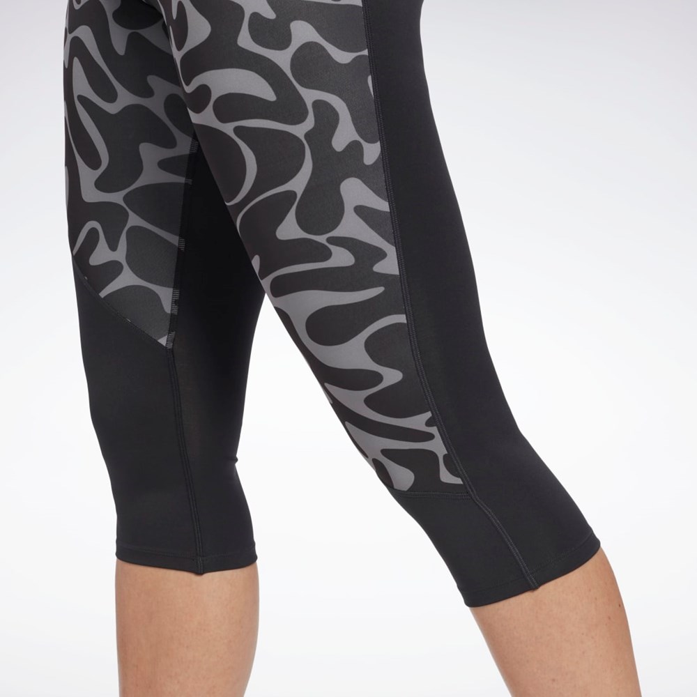 Reebok Běžecké Printed Capri Tights Černé | JKTBA7951