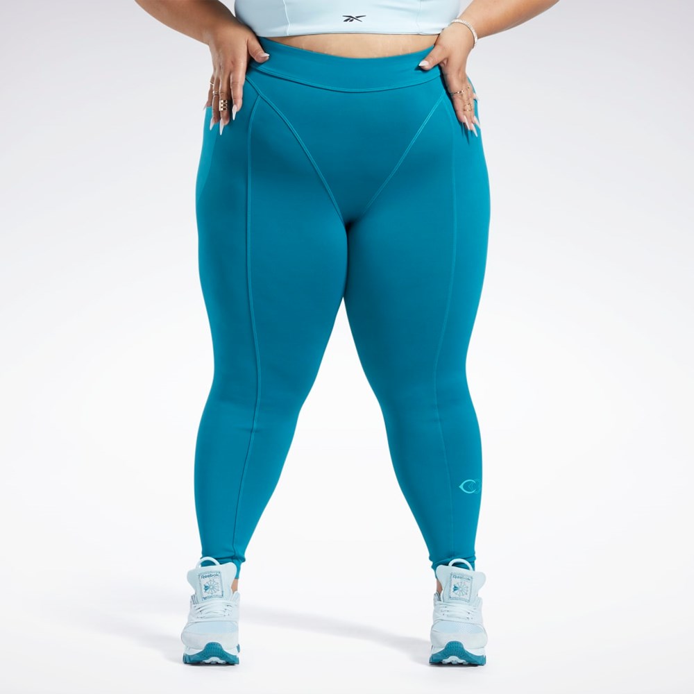 Reebok Cardi B High-Rise Tights (Plus Size) Seaport Teal | HFIYK0437