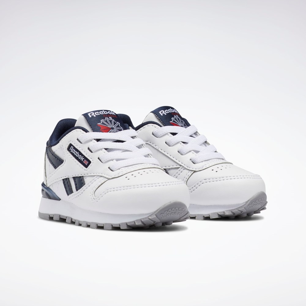 Reebok Classic Leather Step 'n' Flash Shoes - Toddler Bílé Bílé Tmavě Blankyt | AQFRK2761