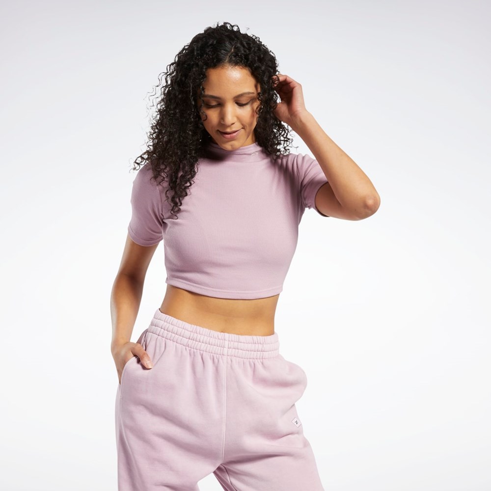 Reebok Krátké Sleeve Rib Tight Shirt Infused Lilac | PTNBL2976