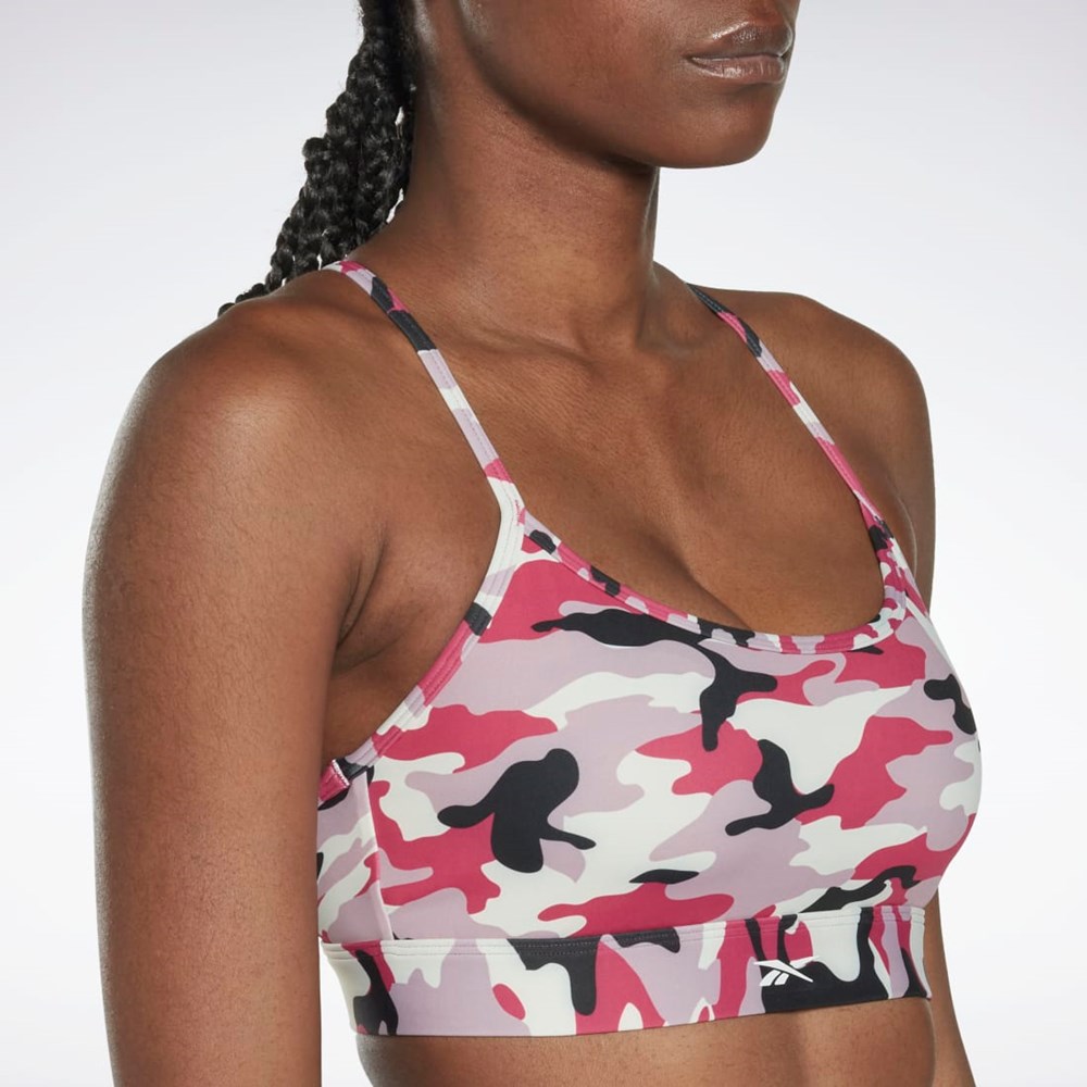 Reebok Lux Hubená Páskové Camo Print Sports Bra Růžové | PNAEJ6803