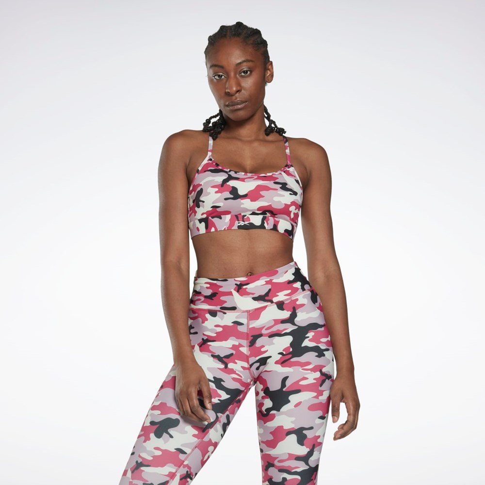 Reebok Lux Hubená Páskové Camo Print Sports Bra Růžové | PNAEJ6803