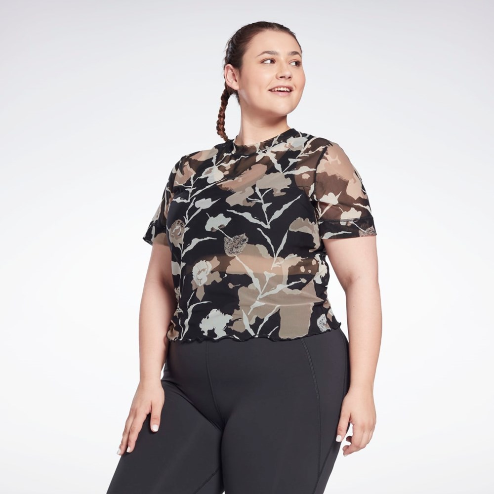 Reebok MYT Allover Print Mesh T-Shirt (Plus Size) Černé | PQJBD7835