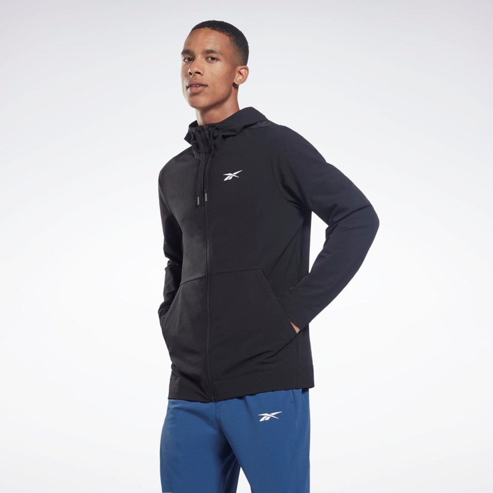 Reebok Performance Woven Zip Up Hoodie Černé | PKLXU0125