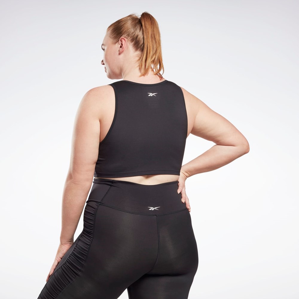 Reebok Studio Ruched Cropped Tank Top (Plus Size) Černé | CSGDW9721