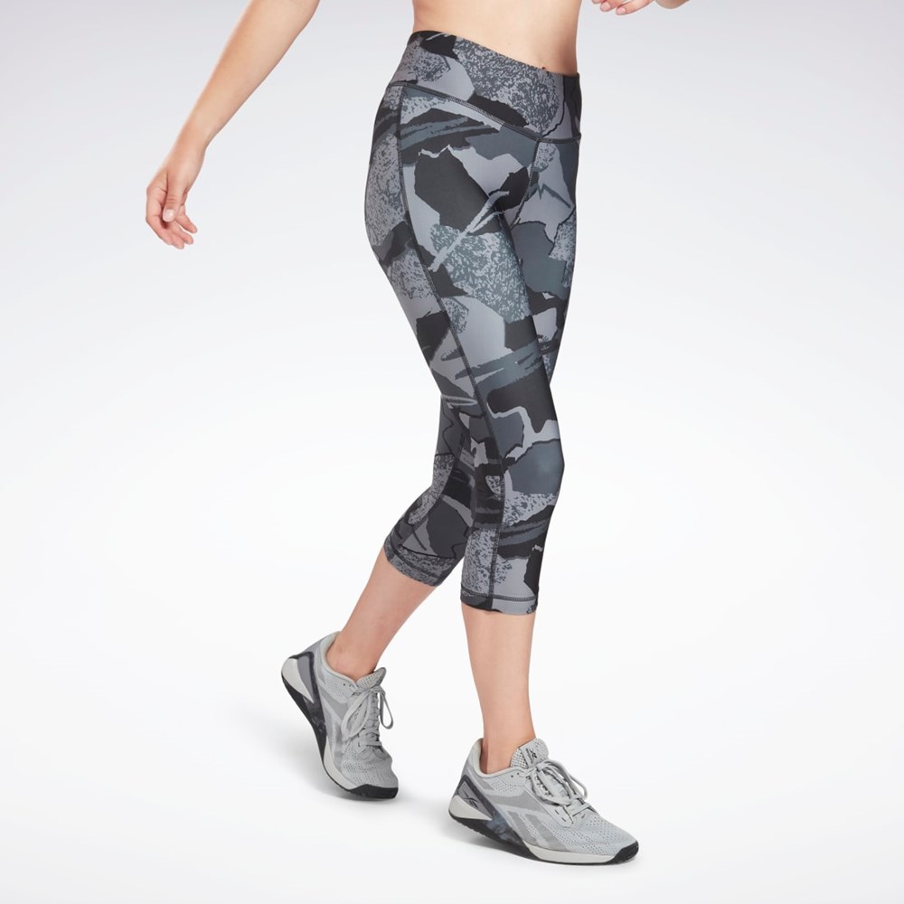 Reebok Workout Ready Printed Capri Černé | UYLRP5920