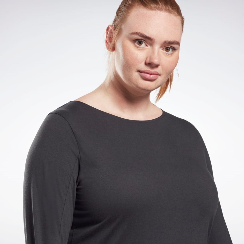 Reebok Workout Ready Supremium Long Sleeve T-Shirt (Plus Size) Černé | UBPIE2879