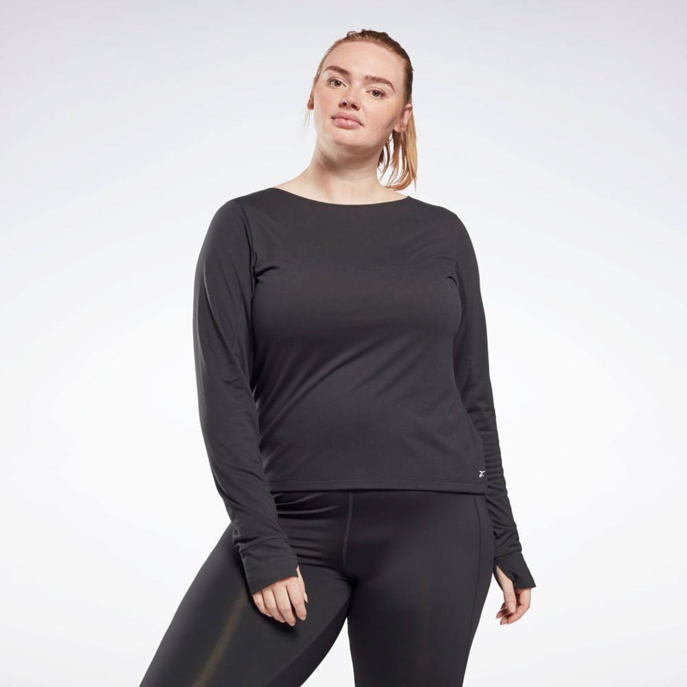 Reebok Workout Ready Supremium Long Sleeve T-Shirt (Plus Size) Černé | UBPIE2879