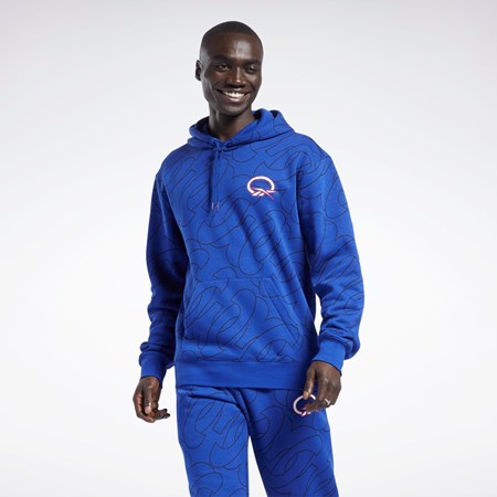 Reebok Basketball Question Allover Print Fleece Hoodie Classic Cobalt | FWZOR3075