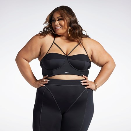 Reebok Cardi B Bralette (Plus Size) Černé Bílé | GTMPE1704