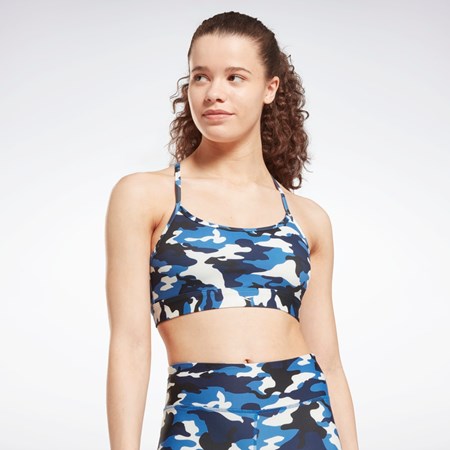 Reebok Lux Hubená Páskové Camo Print Sports Bra Blankyt | PWBRA3480