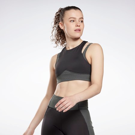 Reebok Studio Layered Bra Top Černé | UXRAT5974